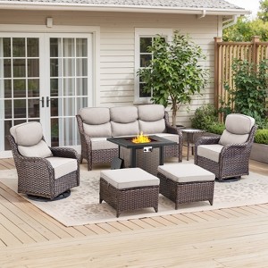 Gymojoy Outdoor Fire Pit Table with Sofa Swivel Chair 6-inch Thick Cushion Furniture Set - 1 of 4