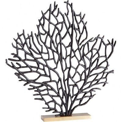 Black and Gold Contemporary Coral Sculpture, 21 Inches Tall
