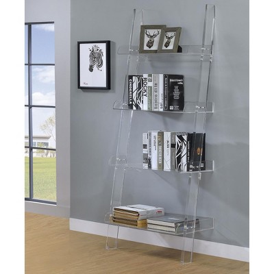 TOAOTBNBO 4 Tier Tall Leaning-Ladder Bookshelves, Modern Bookcase with Storage Cabinet, Display Book Shelf for Office, White