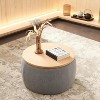 TIRAMISUBEST Round Storage Ottoman Linen 2-in-1 End Table Footstool MDF Top and Linen Upholstery for Living Room - 2 of 4