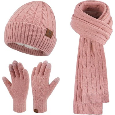 ZUPPAD Womens Winter Beanie Hats Long Scarf Touchscreen Gloves Set Warm Knit Skull Caps Gifts for Women Hat and Glove Sets 3 Pack