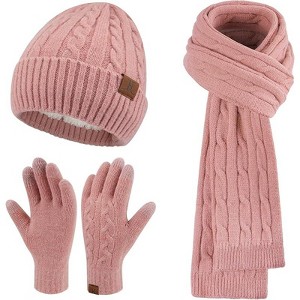 ZUPPAD Womens Winter Beanie Hats Long Scarf Touchscreen Gloves Set Warm Knit Skull Caps Gifts for Women Hat and Glove Sets 3 Pack - 1 of 4