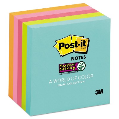 Post-it Super Sticky Pads in Miami Colors 3 x 3 Miami 90/Pad 5 Pads/Pack 6545SSMIA