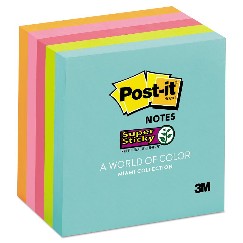 Post-it Super Sticky Pads in Miami Colors 3 x 3 Miami 90/Pad 5 Pads/Pack 6545SSMIA, 1 of 10