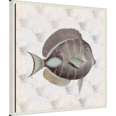 Neutral Vintage Fish Canvas Wall Art with Beaded Frame