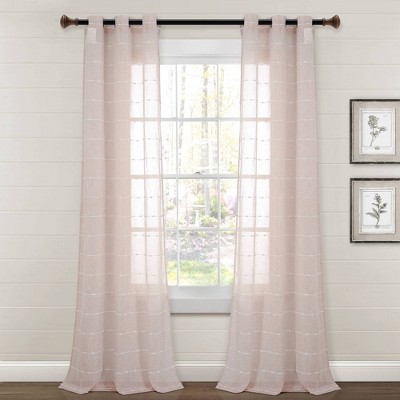 Set of 2 (84"x38") Farmhouse Textured Grommet Sheer Window Curtain Panels Blush - Lush Décor