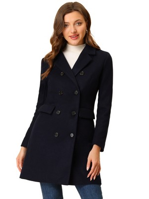 Allegra K Women's Elegant Notched Lapel Double Breasted Long Sleeve Winter Overcoat