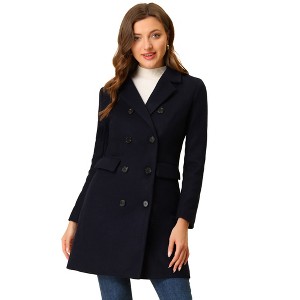 Allegra K Women's Elegant Notched Lapel Double Breasted Long Sleeve Winter Overcoat - 1 of 4
