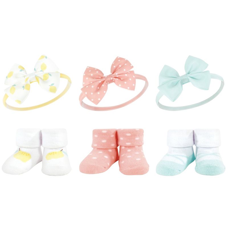 Hudson Baby Infant Girl 12Pc Headband and Socks Giftset, Lemon Blush White, One Size, 2 of 4