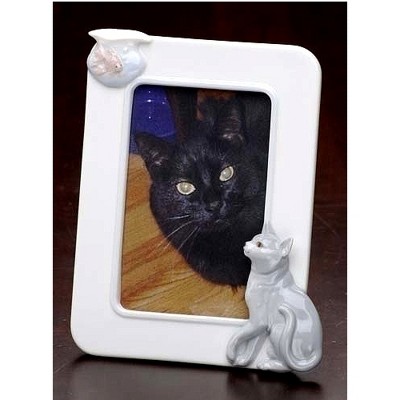 Roman Set of 12 Handcrafted Porcelain Cat and Fish Photo Picture Frames 4" x 6"- White