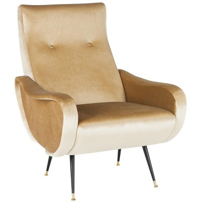 Elicia Transitional Camel Velvet Accent Chair with Gold Cap Legs