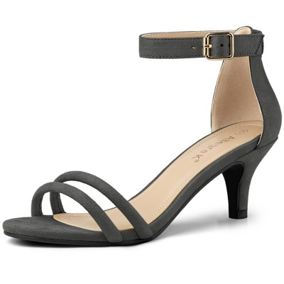 Allegra K Women's Round Open Toe Ankle Buckle Strap Kitten Heel Sandals