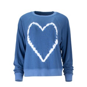 Heart-to-Heart Cotton Sweatshirt - Acid Denim - LEZAT - 1 of 4