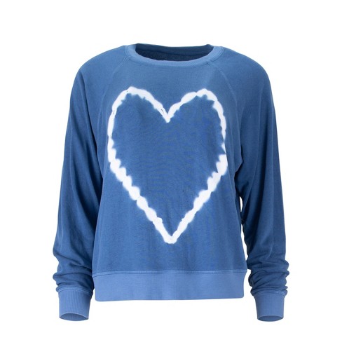 Heart-to-Heart Cotton Sweatshirt - Acid Denim - LEZAT - image 1 of 4