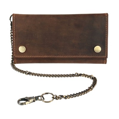 CTM Men's Colorado Leather RFID Trifold Chain Wallet, Dark Brown