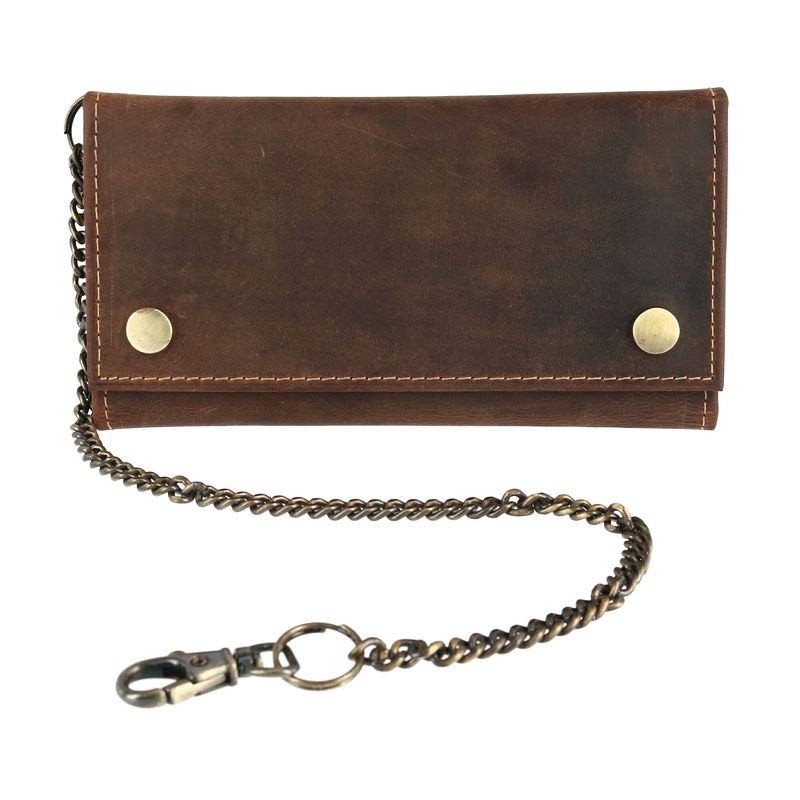 CTM Men's Hunter Leather Long Trifold Chain Wallet, 1 of 5