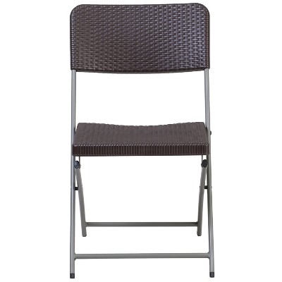Emma and Oliver Brown Rattan Plastic Folding Chairs, Set of 2