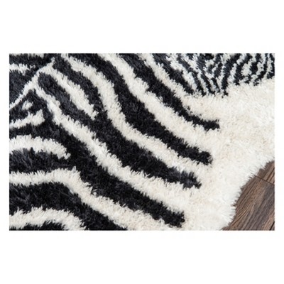 Zebra Striped Black and Turquoise Faux Fur Rug 3'6" x 5'6"