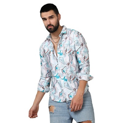 Campus Sutra Men Men's Sky Blue & Ivory White Fluid Fade Shirt