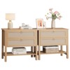 Rattan Night Stand Set of 2, Boho Night Stand with 2 Rattan Drawers, Large Bedside Table Side Table with Open Storage Shelf, Farmhouse Nightstand - 3 of 4