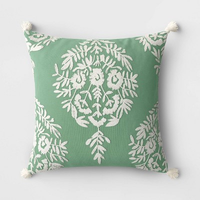 Embroidered Medallion Square Throw Pillow Teal/Green - Threshold™