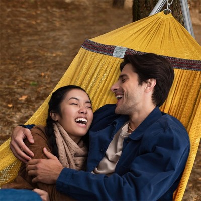 Tranquillo Yellow Double Hammock with Galvanized Steel Stand