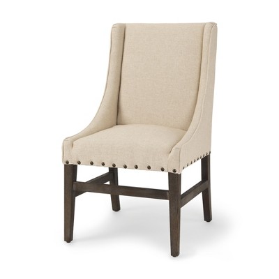 HomeRoots Cream and Brown Upholstered Linen And Solid Wood Dining Side Chair