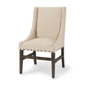 HomeRoots Cream and Brown Upholstered Linen And Solid Wood Dining Side Chair - 1 of 4