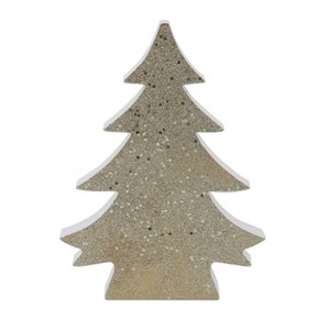 Transpac MDF 12 Inch Christmas Tree with Gold Glitter Decorative Object Tabletop Sculpture White Wood Indoor Decoration Gift Giving and Hostess Gifts - 1 of 1