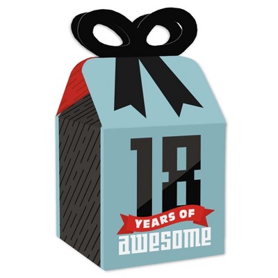 Big Dot of Happiness Boy 18th Birthday - Square Favor Gift Boxes - Eighteenth Birthday Party Bow Boxes - Set of 12