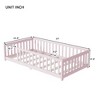 MAYEERTY Twin Floor Bed with Fence without Door, Rubber Wood Floor Guardrails Pink - 3 of 4