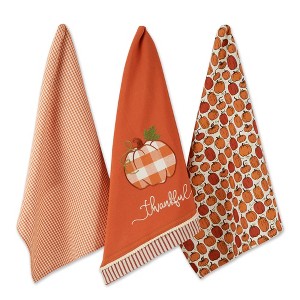 Design Imports Assorted Thankful Check Pumpkin Dishtowel (Set Of 3) - 1 of 4