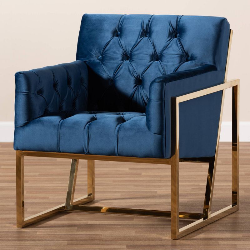 Milano Velvet Fabric Upholstered Finished Lounge Chair Gold/Blue - Baxton Studio, 6 of 10