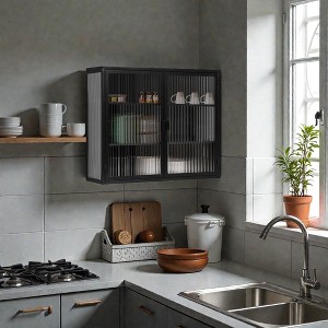 Mshliw 27.56 Inch Wall Cabinet with Glass Doors Two Door Storage Cabinet with Three Tier Shelves for Entryway Living Room Bathroom - 1 of 4