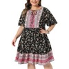 Women's Plus Size Boho Floral Tie Crew Neck Short Sleeve Flowy Beach Summer Midi A Line Sun Dresses - Agnes Orinda - 2 of 4