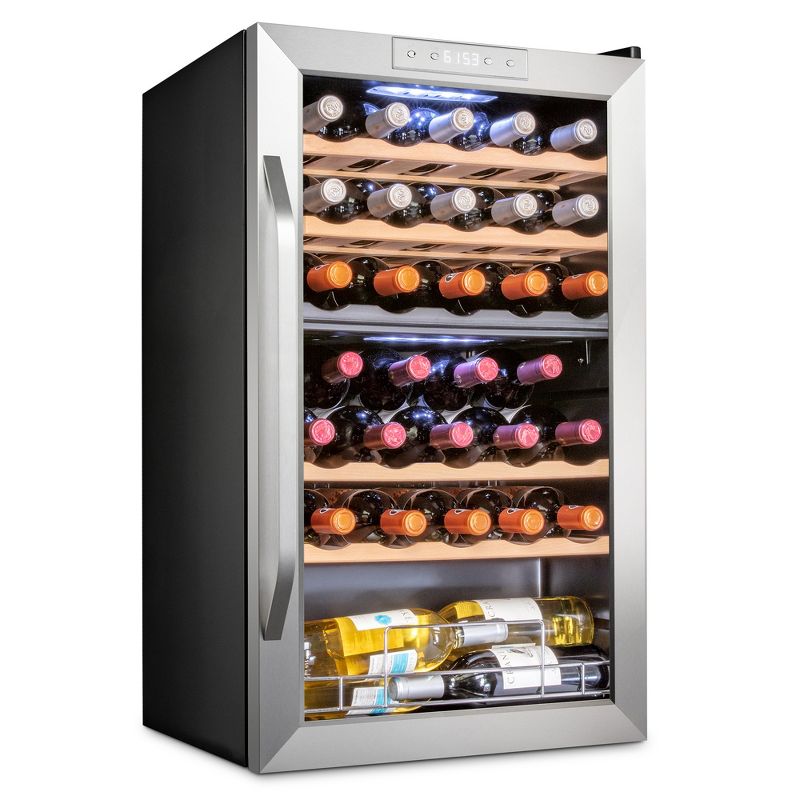 Ivation 33-Bottle Dual Zone Compressor Freestanding Wine Cooler Refrigerator - Stainless Steel, 1 of 8