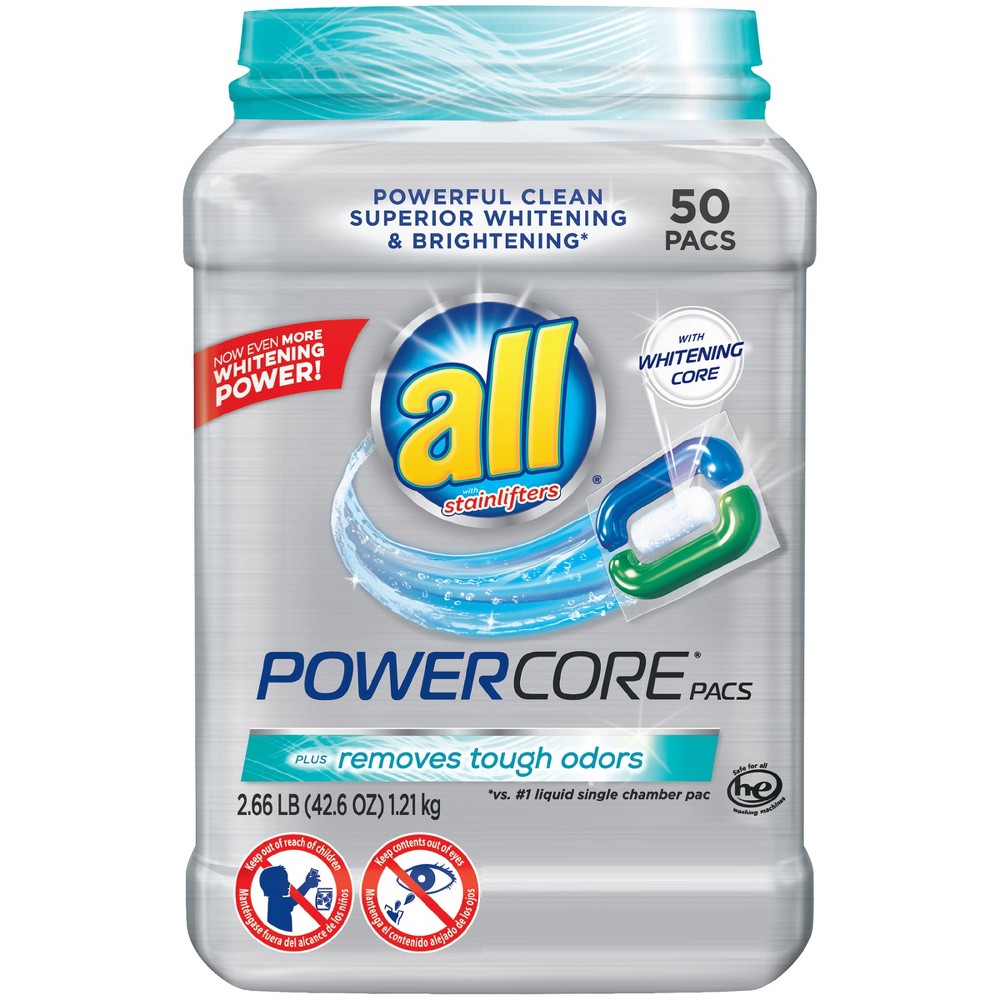 UPC 072613463152 product image for all Powercore Pacs Plus Removes Tough Odors unit dose HE Laundry Detergent 50ct- | upcitemdb.com