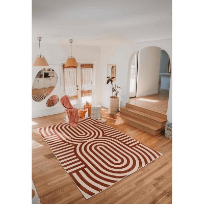 Lany Space Curvy Brown Stripes Design Rug