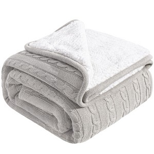 Cotton Cable Knit Blanket, Soft Warm Fleece Blanket for Couch & Bed Decor - NTBAY - 1 of 4