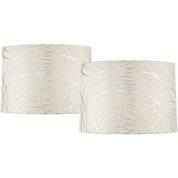 Springcrest Set of 2 Drum Lamp Shades Off-White Silver Circles Medium 15" Top x 16" Bottom x 11" High Spider with Harp and Finial