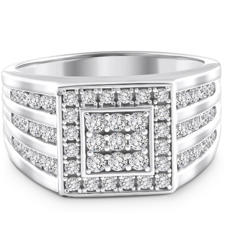 Pompeii3 1Ct TW Diamond Men's Anniversary Wedding Ring High Polished Band 10k White Gold, 4 of 6