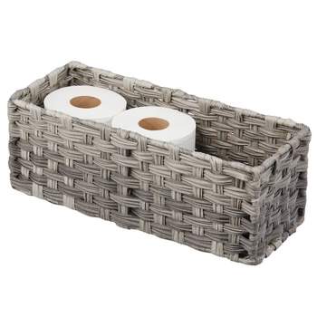 mDesign Small Woven Toilet Tank Bathroom Storage Basket
