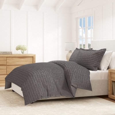 Full/Queen Grey Cotton Waffle Weave Duvet Cover Set