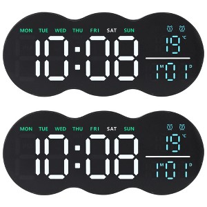 REGALWOVEN 2 Pcs Digital Plastic Temperature Display Auto-Dimming Large Wall Clock 11 x 4.5 Inches - 1 of 4