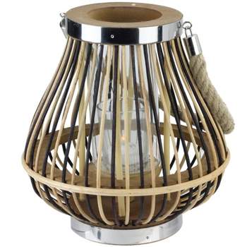 Northlight 9.25" Rustic Chic Pear Shaped Rattan Candle Holder Lantern with Jute Handle