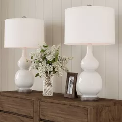 Set of 2 Ceramic Double Gourd Table Lamps White (Includes LED Light Bulb) - Trademark Global