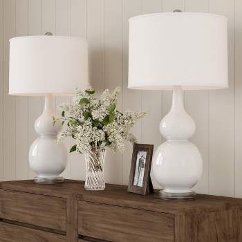 Set of 2 Ceramic Double Gourd Table Lamps White (Includes LED Light Bulb) - Trademark Global
