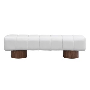Vynxaria Upholstered Dining Bench for Dining Room, End of Bed Entryway Bench Ottoman for Bedroom Living Room, Beige PU Stool Top - 1 of 4