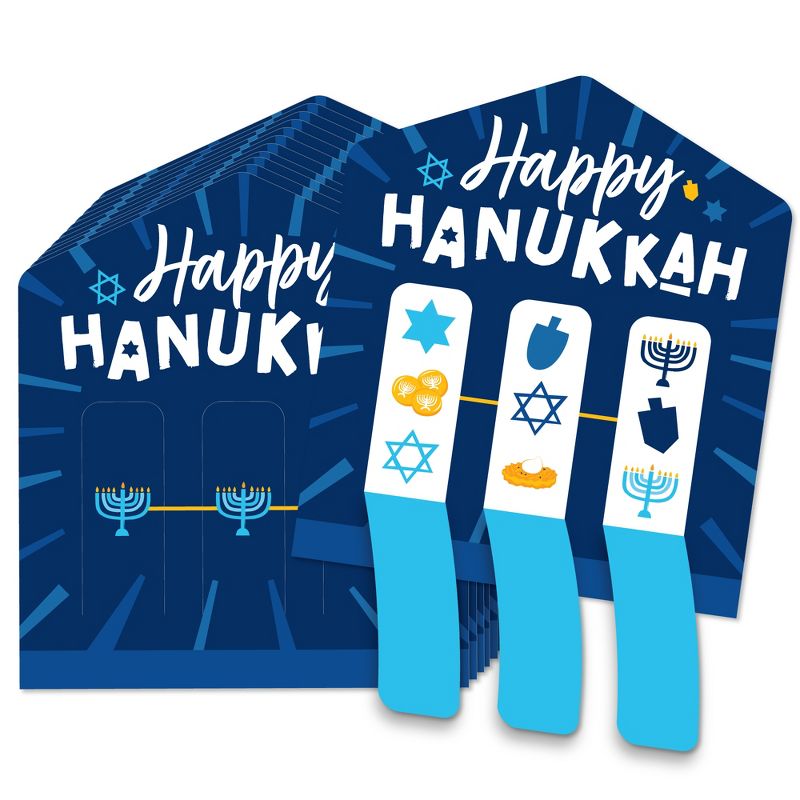 Big Dot of Happiness Hanukkah Menorah - Chanukah Holiday Party Game Pickle Cards - Pull Tabs 3-in-a-Row - Set of 12, 1 of 7