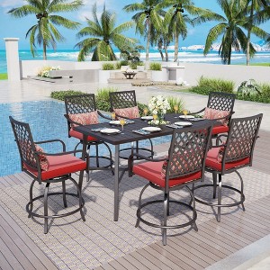 Captiva Designs 7pc Outdoor Patio Slatted Top Rectangle Metal Bar Table & Steel Swivel Bar Stools - 1 of 4